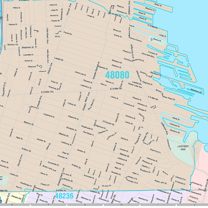 Premium Style Wall Map of St. Clair Shores, MI