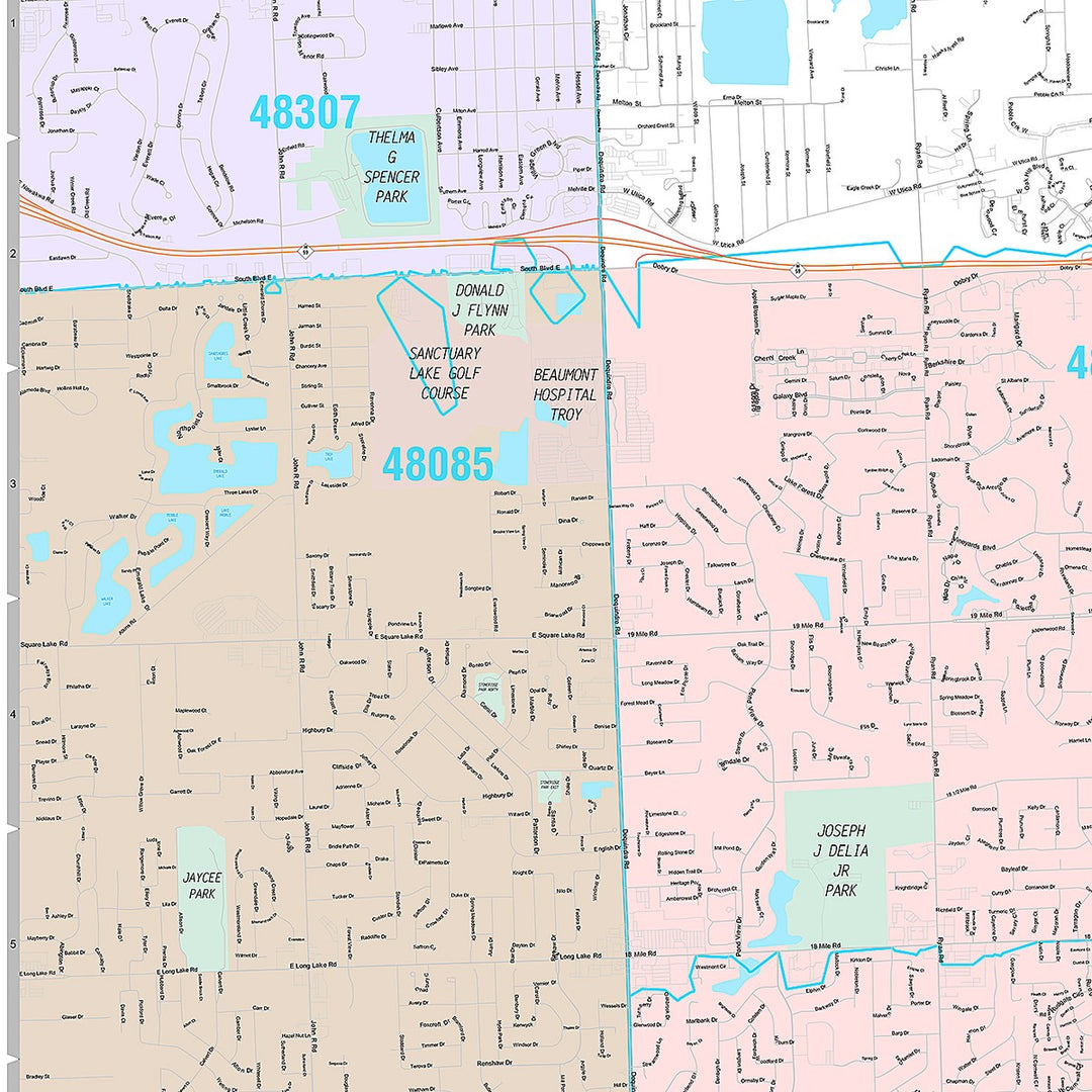 Premium Style Wall Map of Sterling Heights, MI