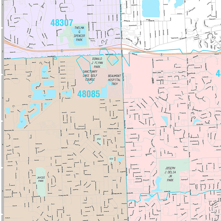 Premium Style Wall Map of Sterling Heights, MI