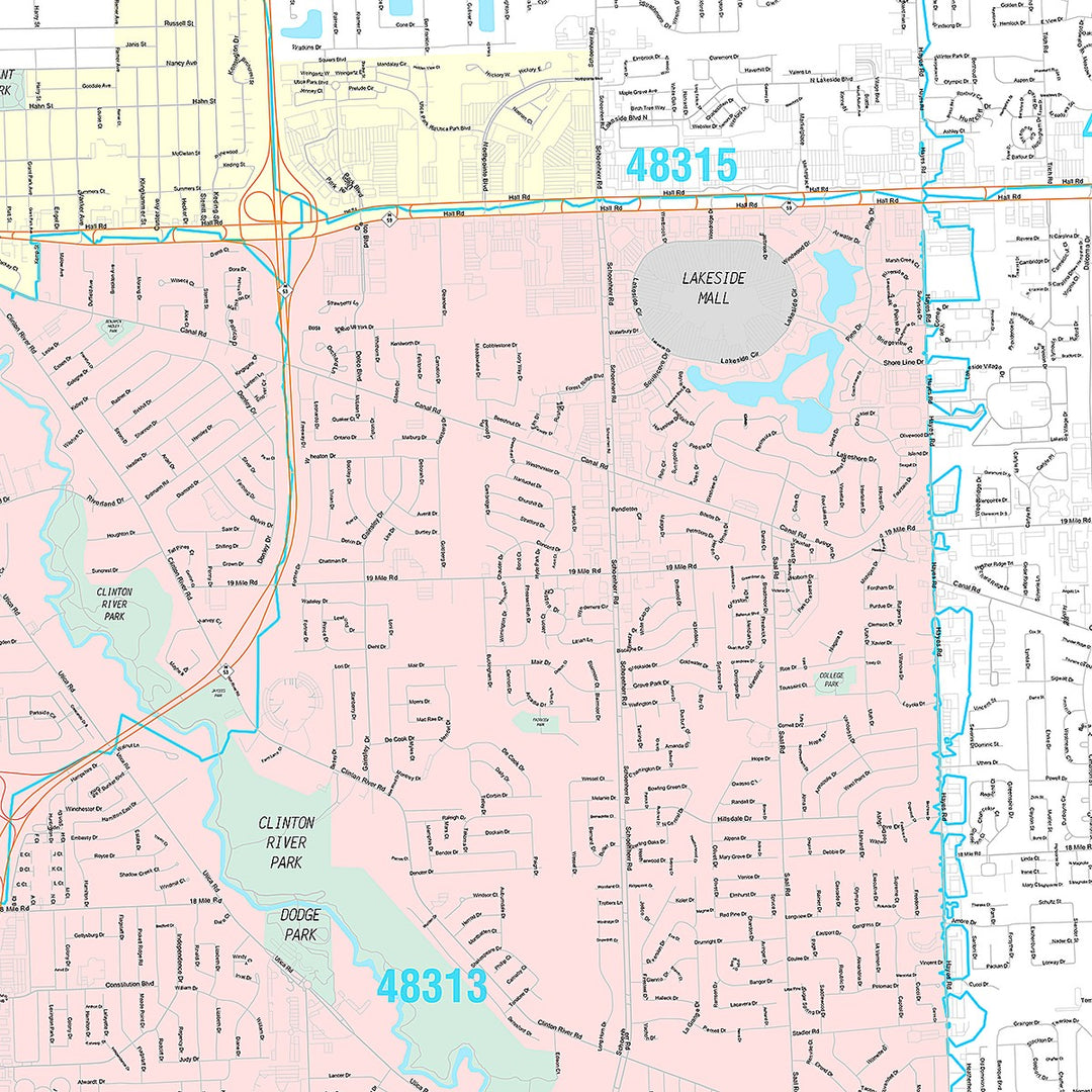 Premium Style Wall Map of Sterling Heights, MI
