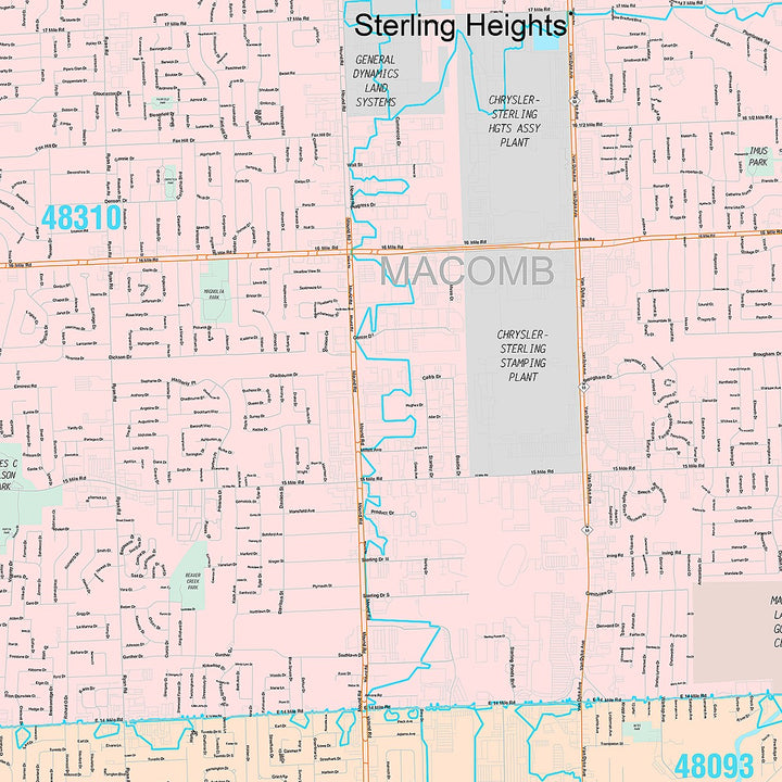 Premium Style Wall Map of Sterling Heights, MI