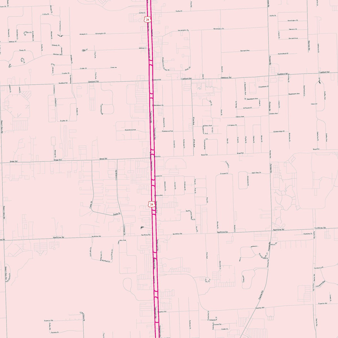 Color Cast Zip Code Style Wall Map of Taylor, MI