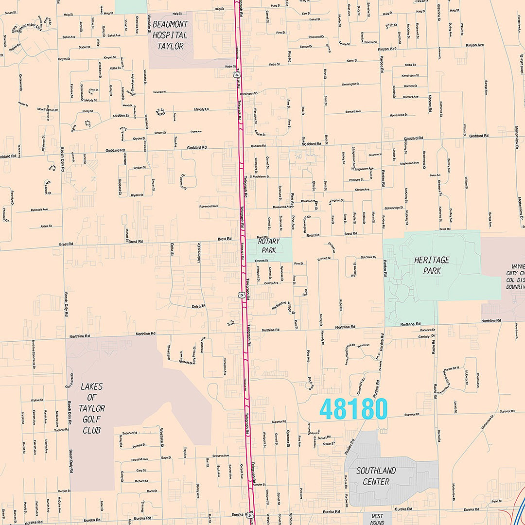 Premium Style Wall Map of Taylor, MI