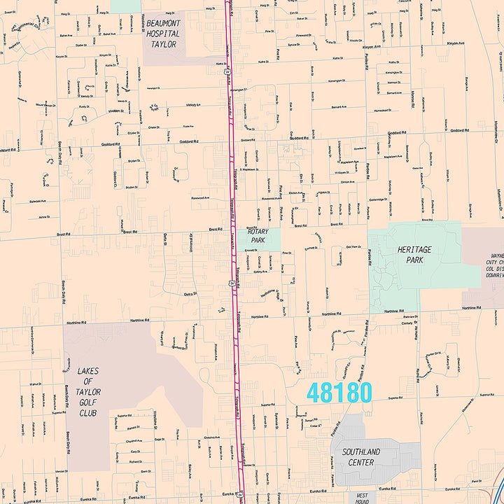 Premium Style Wall Map of Taylor, MI