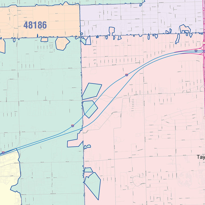 Color Cast Zip Code Style Wall Map of Taylor, MI