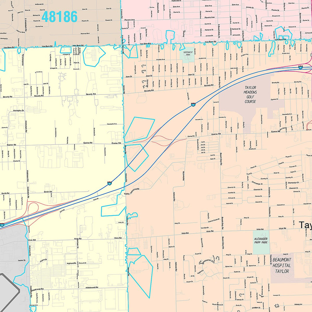 Premium Style Wall Map of Taylor, MI