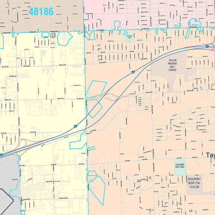 Premium Style Wall Map of Taylor, MI