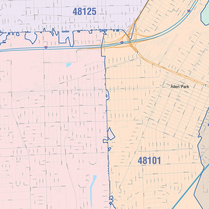 Color Cast Zip Code Style Wall Map of Taylor, MI