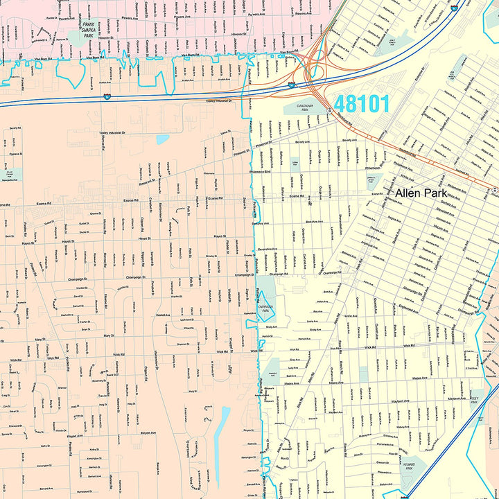 Premium Style Wall Map of Taylor, MI