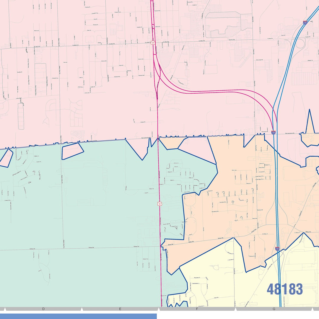 Color Cast Zip Code Style Wall Map of Taylor, MI