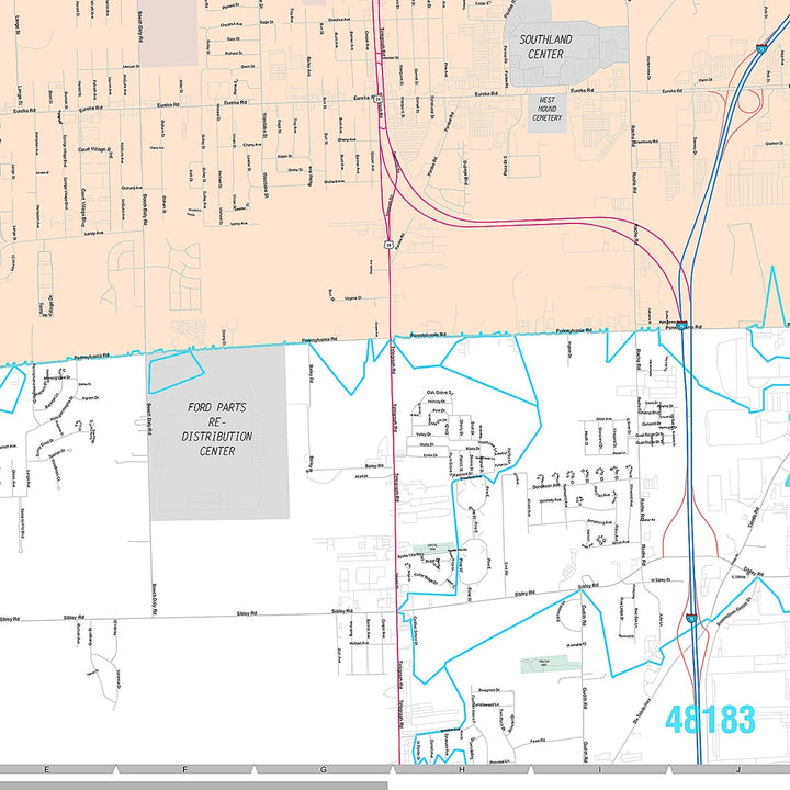 Premium Style Wall Map of Taylor, MI
