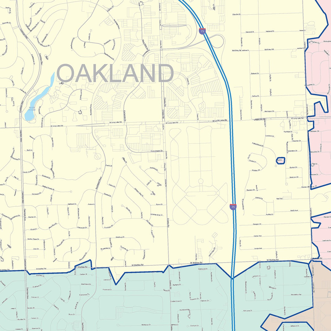 Color Cast Zip Code Style Wall Map of Troy, MI