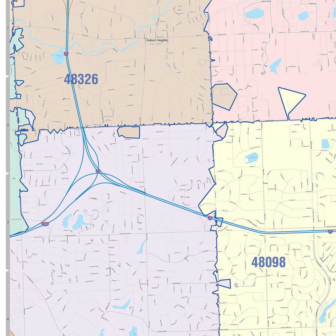 Color Cast Zip Code Style Wall Map of Troy, MI