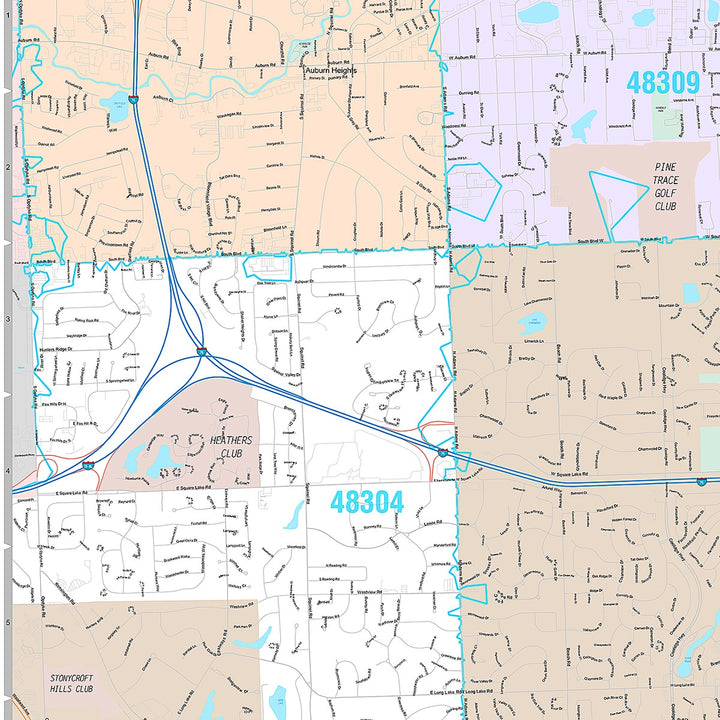 Premium Style Wall Map of Troy, MI