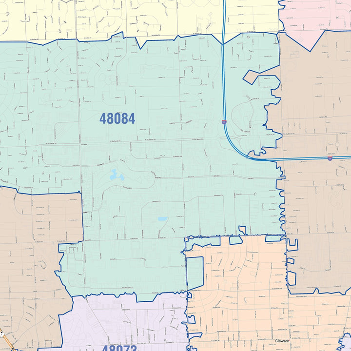 Color Cast Zip Code Style Wall Map of Troy, MI