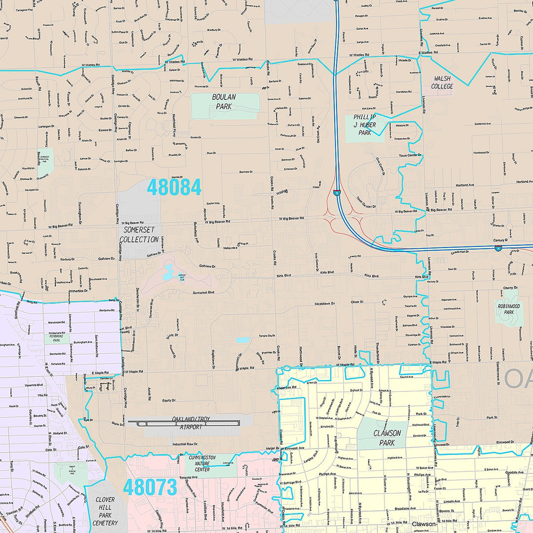 Premium Style Wall Map of Troy, MI