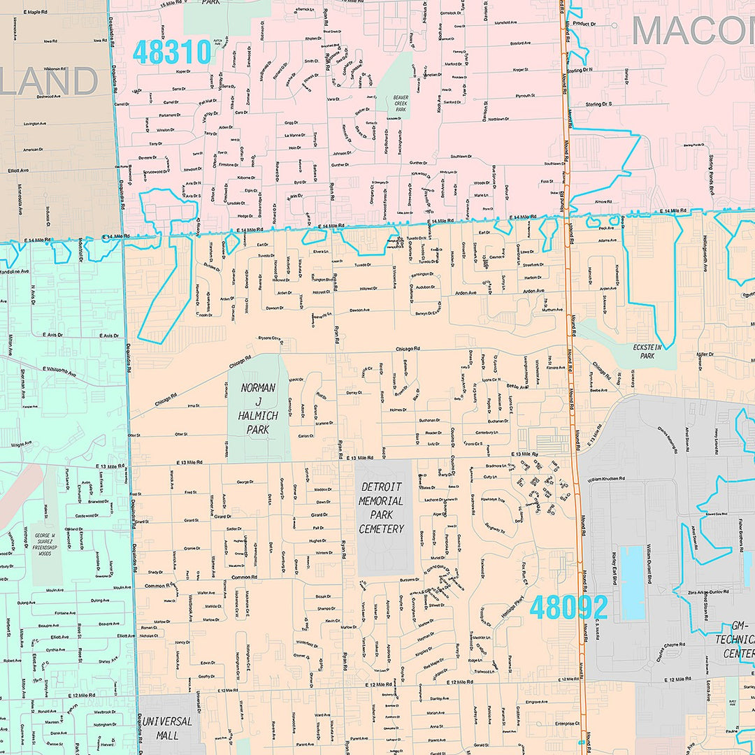 Premium Style Wall Map of Warren, MI
