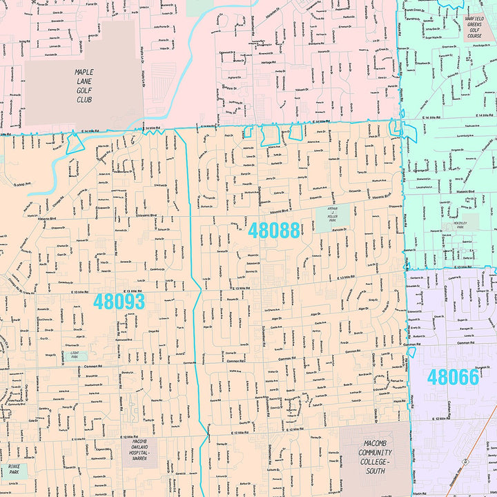 Premium Style Wall Map of Warren, MI