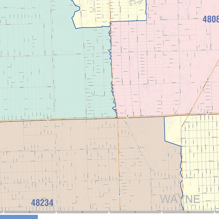 Color Cast Zip Code Style Wall Map of Warren, MI
