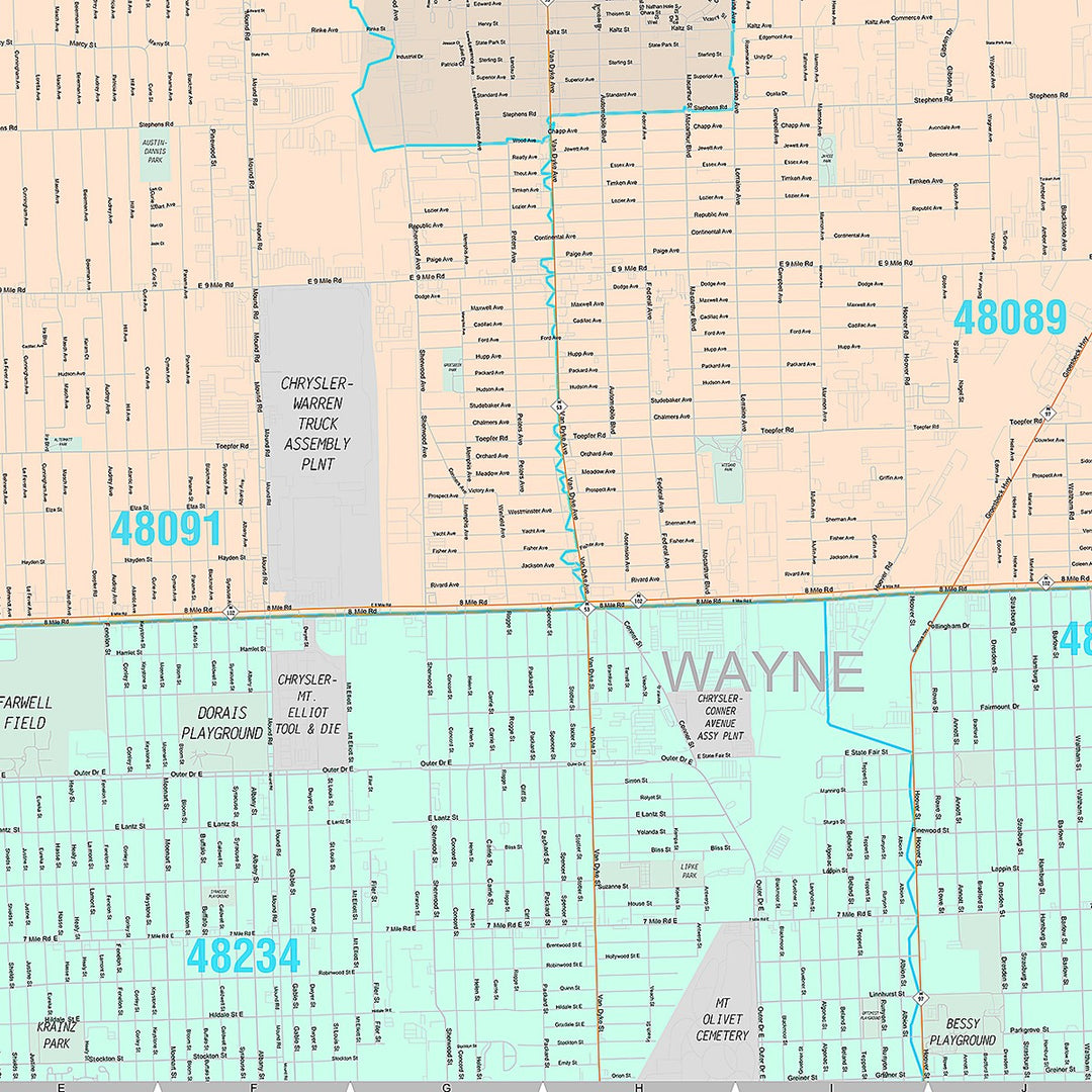 Premium Style Wall Map of Warren, MI