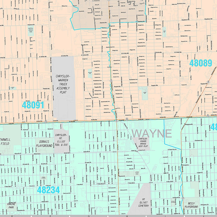 Premium Style Wall Map of Warren, MI