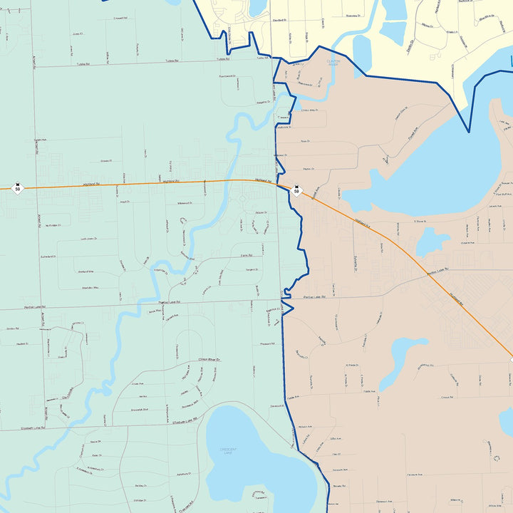 Color Cast Zip Code Style Wall Map of Waterford, MI