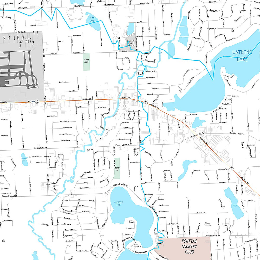 Premium Style Wall Map of Waterford, MI