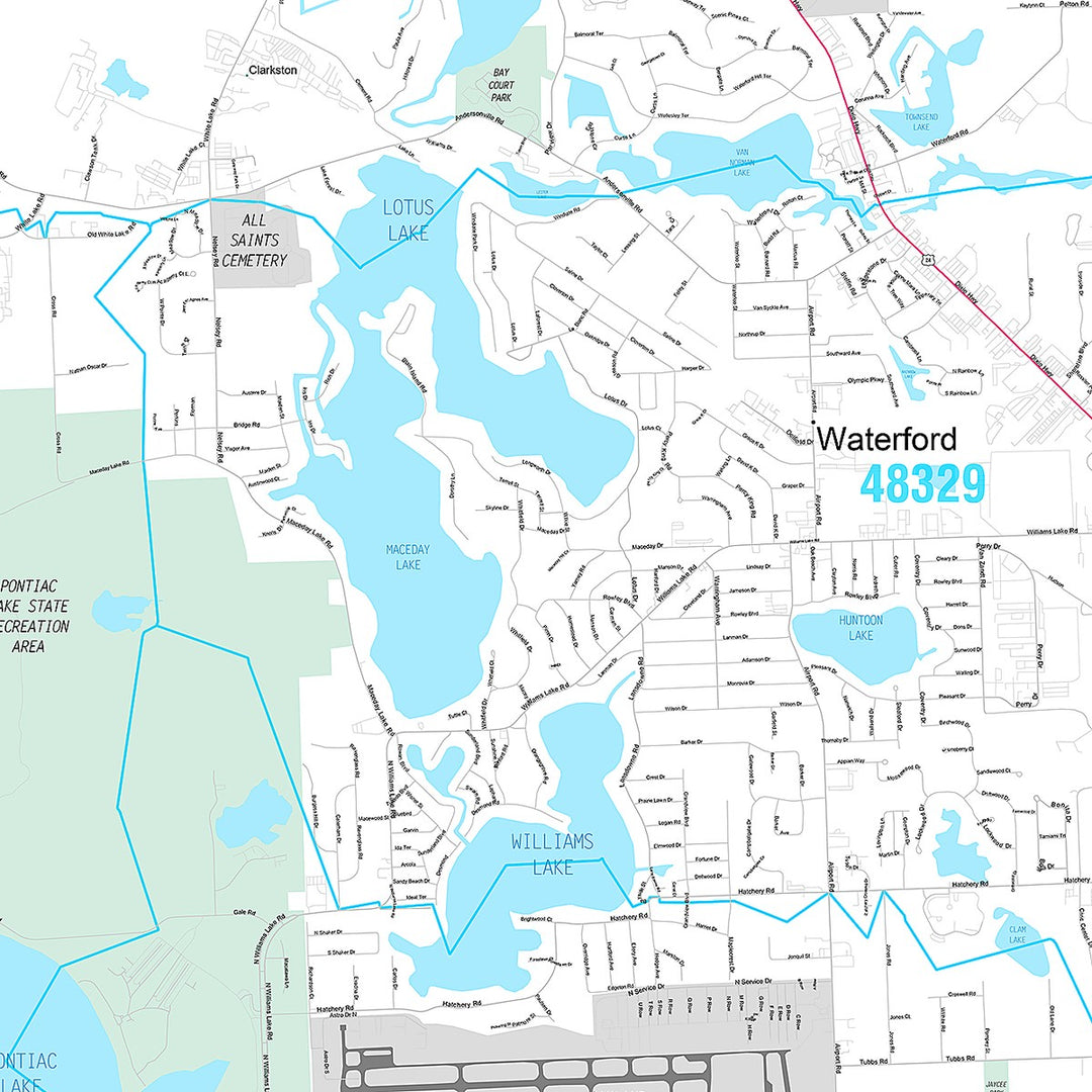 Premium Style Wall Map of Waterford, MI