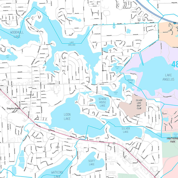 Premium Style Wall Map of Waterford, MI