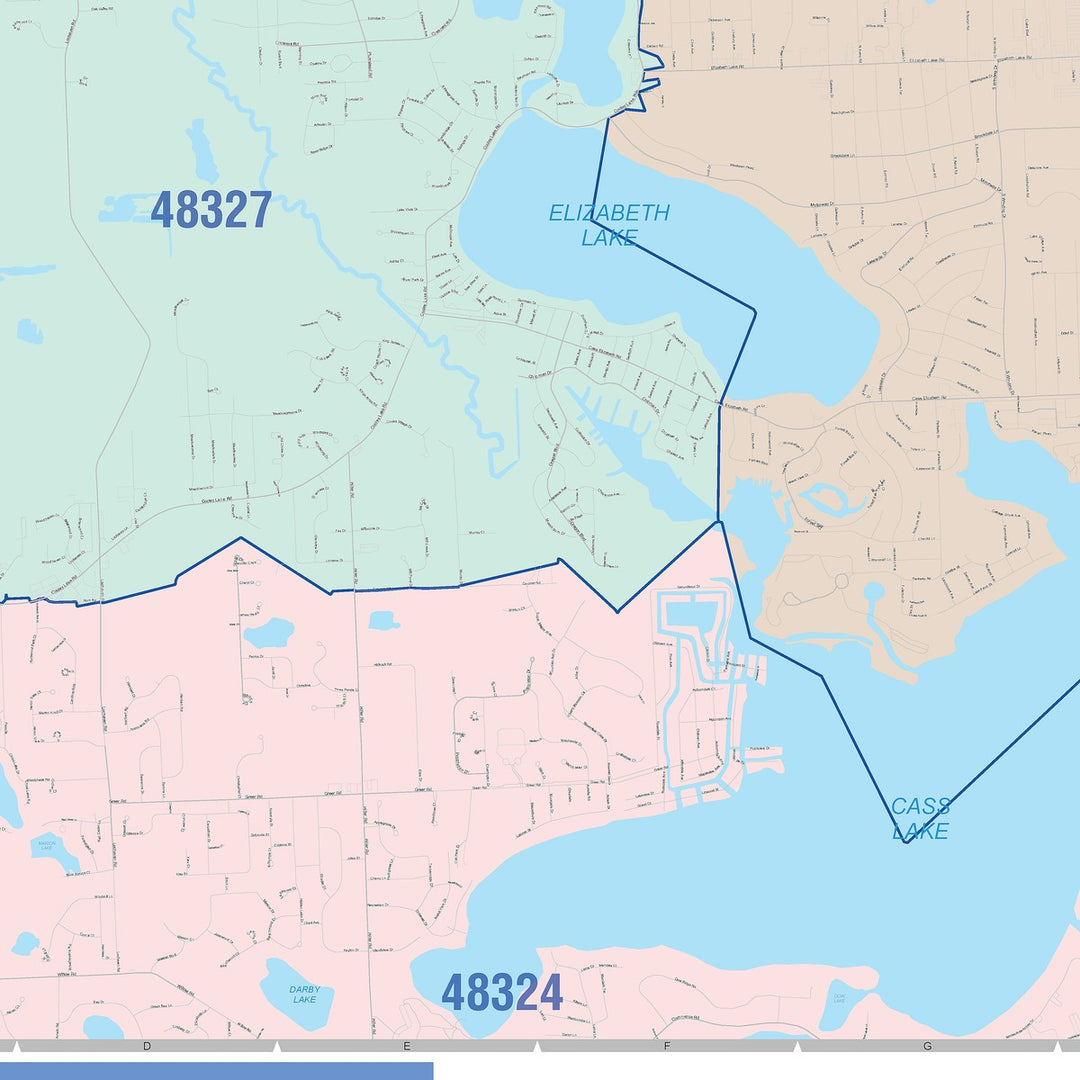 Color Cast Zip Code Style Wall Map of Waterford, MI