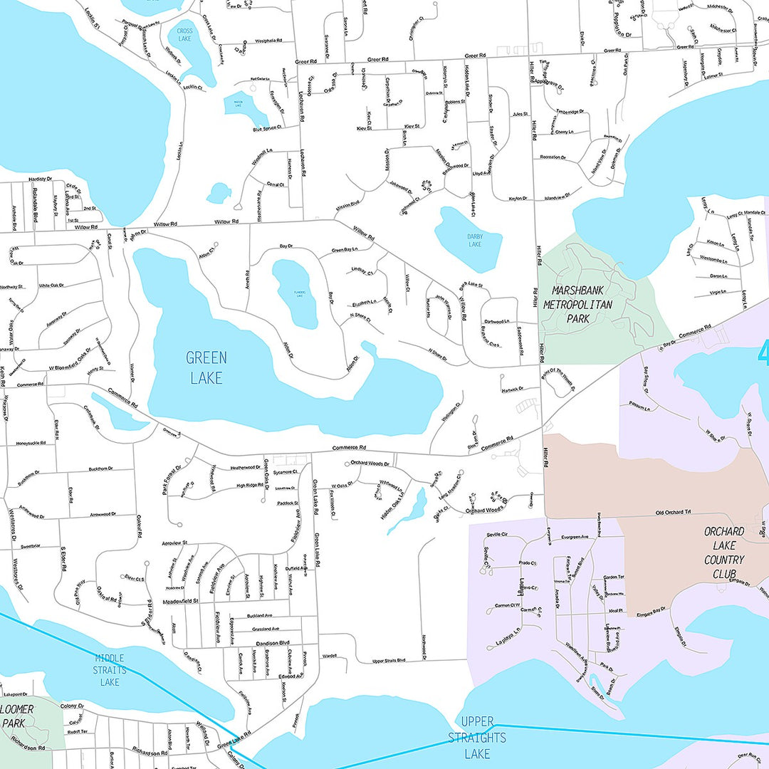 Premium Style Wall Map of West Bloomfield, MI