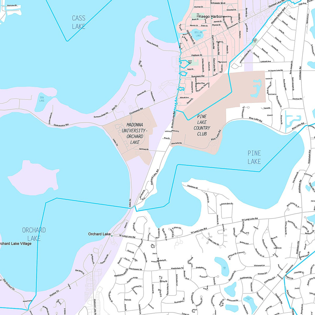 Premium Style Wall Map of West Bloomfield, MI