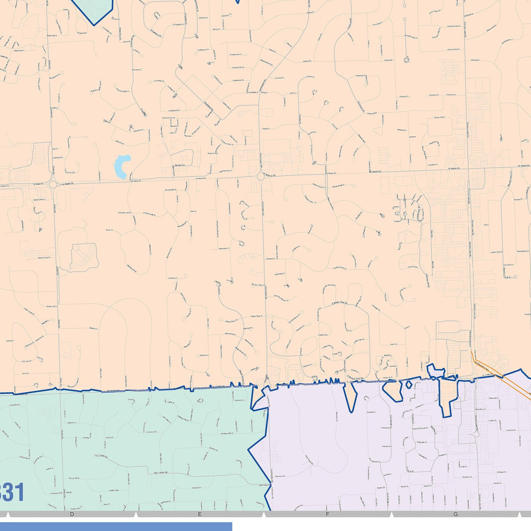 Color Cast Zip Code Style Wall Map of West Bloomfield, MI