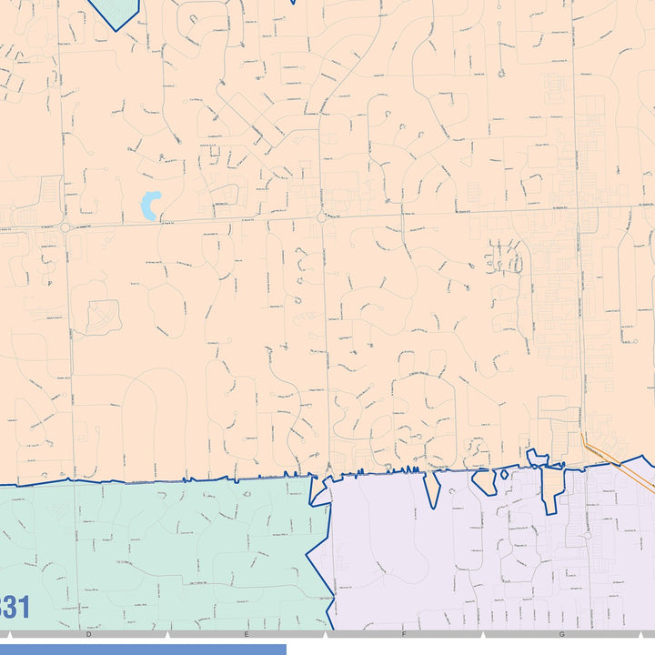 Color Cast Zip Code Style Wall Map of West Bloomfield, MI