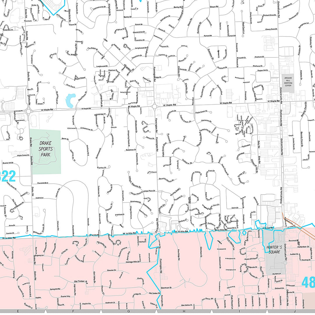 Premium Style Wall Map of West Bloomfield, MI