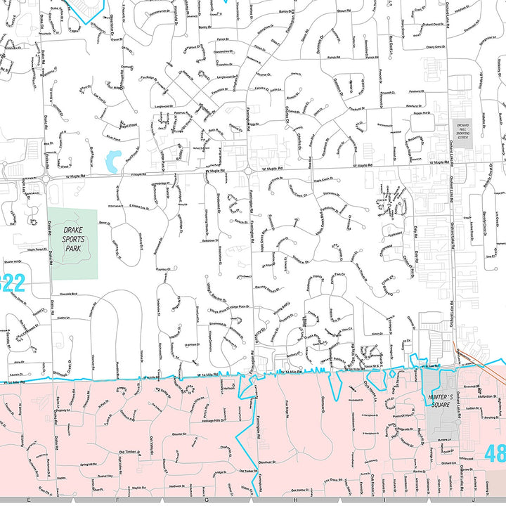 Premium Style Wall Map of West Bloomfield, MI