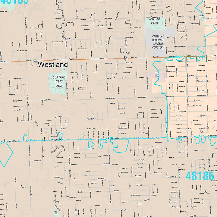 Premium Style Wall Map of Westland, MI
