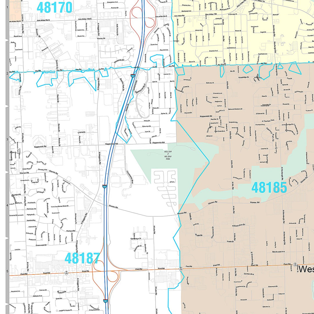 Premium Style Wall Map of Westland, MI