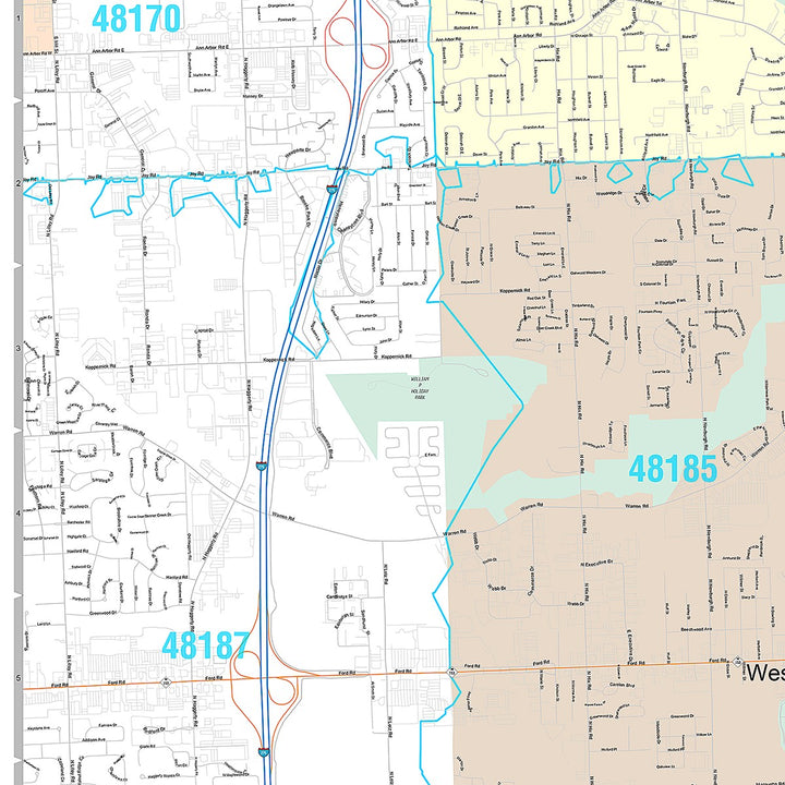 Premium Style Wall Map of Westland, MI