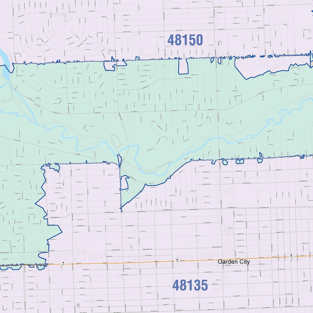 Color Cast Zip Code Style Wall Map of Westland, MI