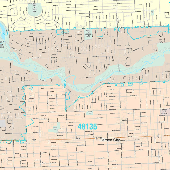 Premium Style Wall Map of Westland, MI