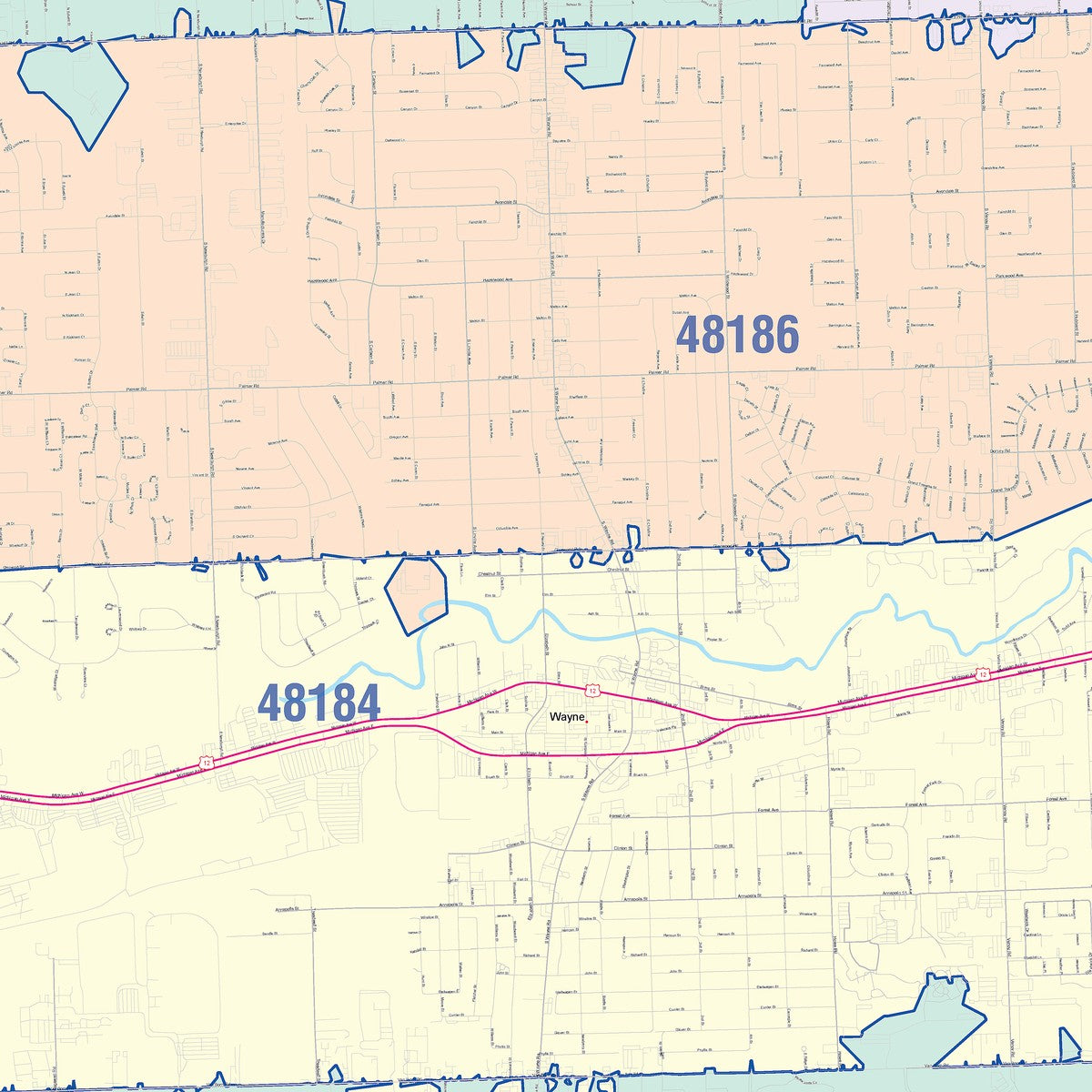 Color Cast Zip Code Style Wall Map of Westland, MI – American Map