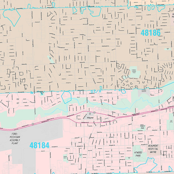 Premium Style Wall Map of Westland, MI