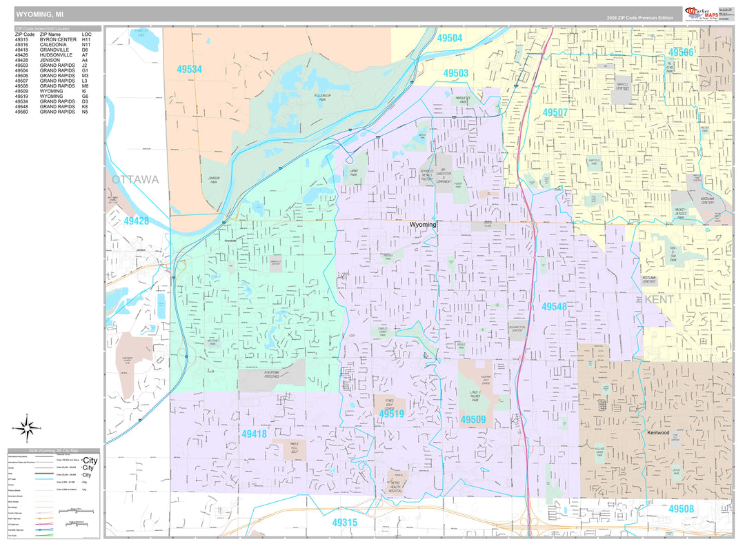 Premium Style Wall Map of Wyoming, MI