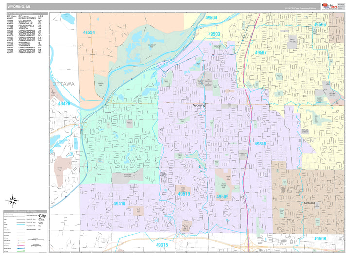 Premium Style Wall Map of Wyoming, MI