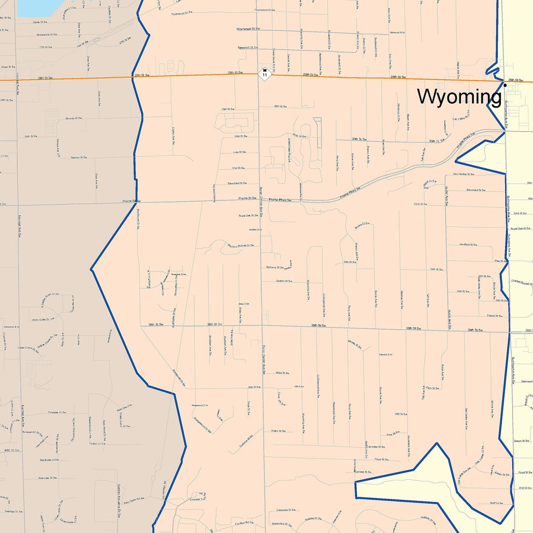 Color Cast Zip Code Style Wall Map of Wyoming, MI