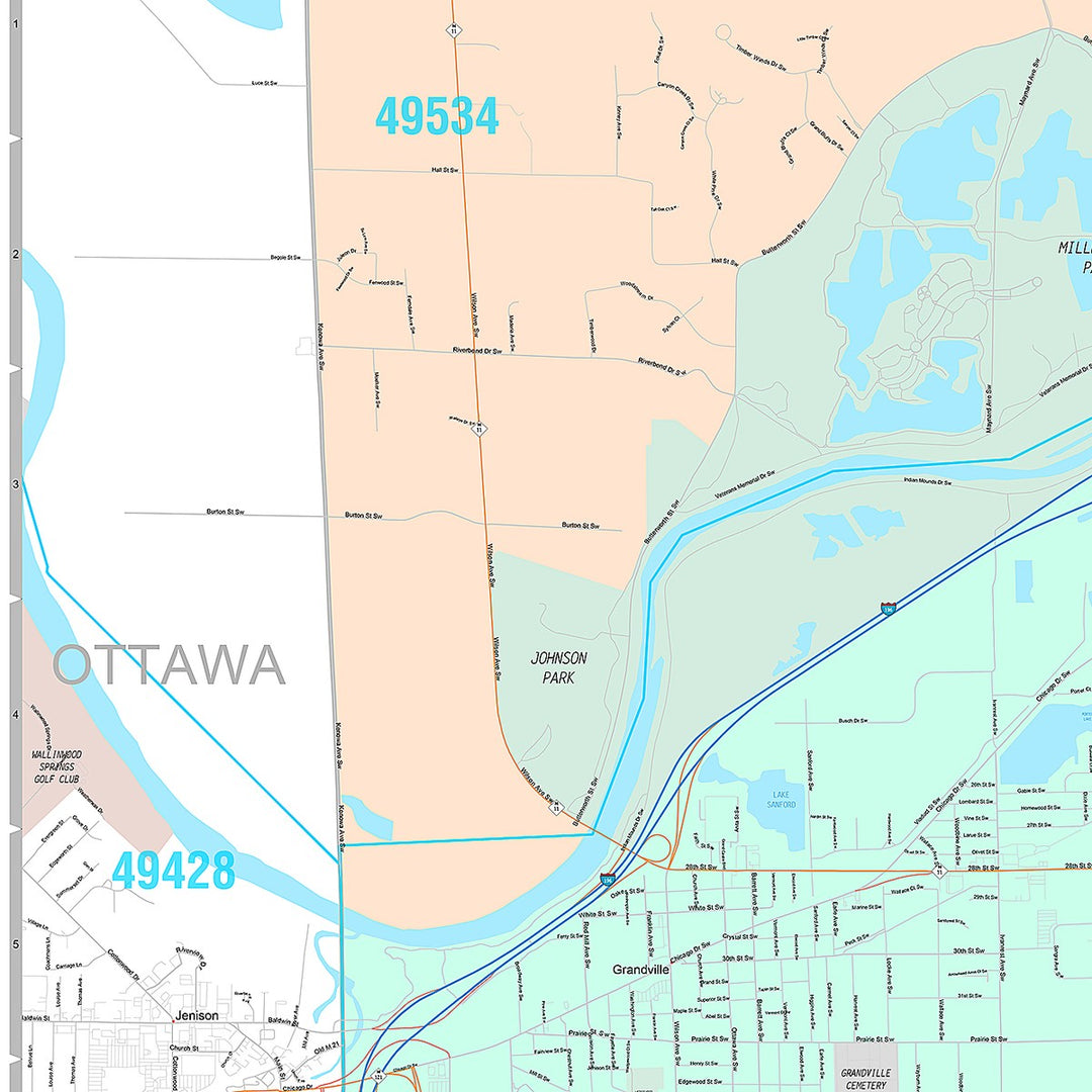 Premium Style Wall Map of Wyoming, MI