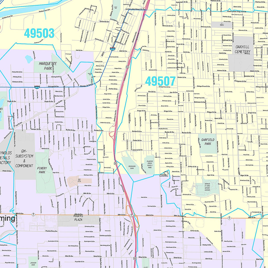 Premium Style Wall Map of Wyoming, MI