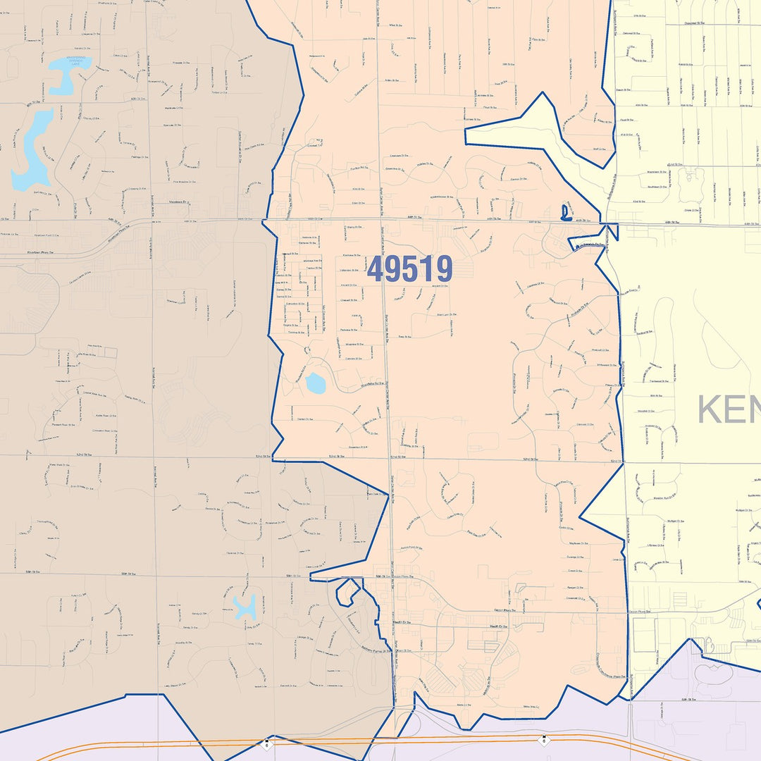Color Cast Zip Code Style Wall Map of Wyoming, MI