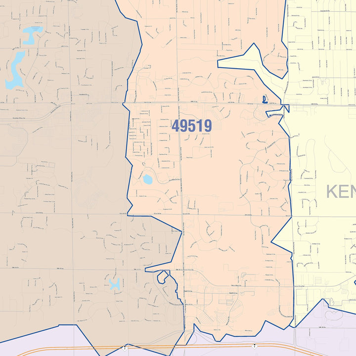 Color Cast Zip Code Style Wall Map of Wyoming, MI